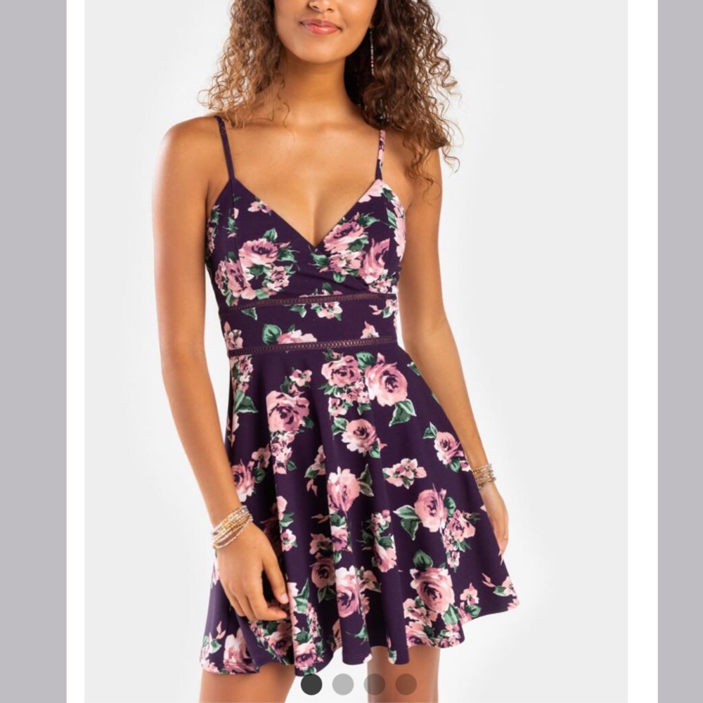 New Francesca’s Floral Ladder Trim Mini Dress